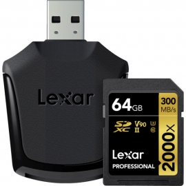 LEXAR Pro 64GB 2000X SDHC/SDXC UHS-II U3 (V90)  - 300mb/s muistikortti