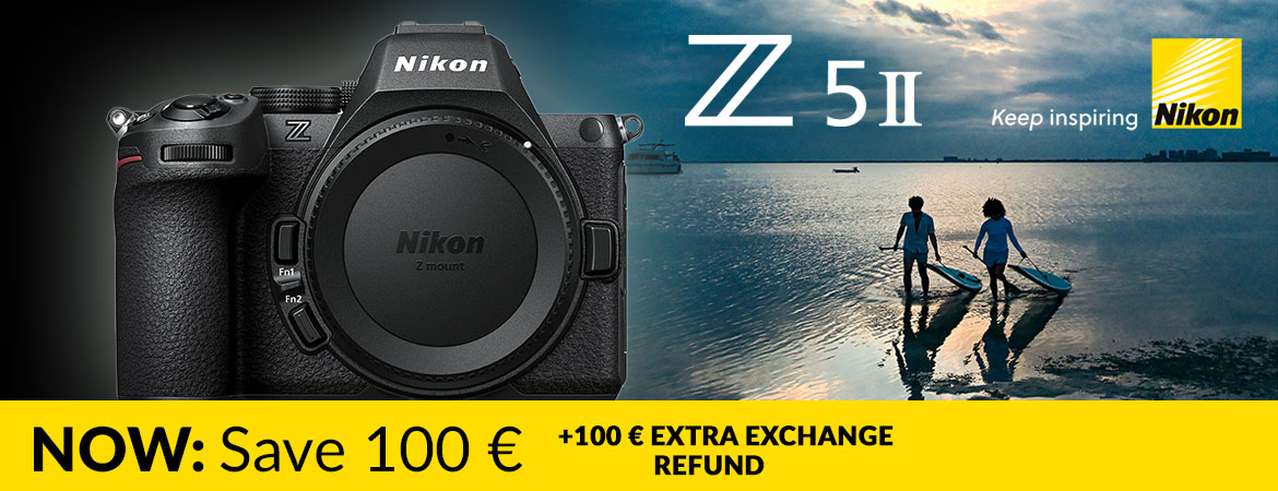 Now you get a €100 discount on all Nikon Z5II camera packages during July. We also offer an extra €100 credit for exchanges.