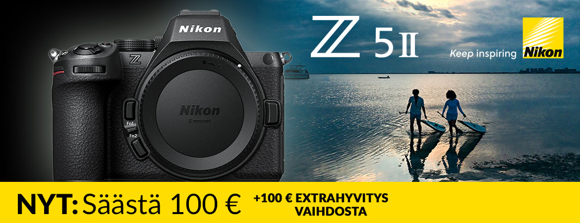 Nyt saat heinäkuun ajan 100€ alennuksen kaikista Nikon Z5II kamerapaketeista. Lisäksi tarjoamme 100 € extrahyvityksen vaihdosta.
